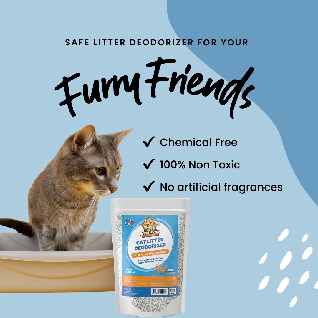 FurryFreshness Cat Litter Deodorizer & Litter Box Odor Eliminator - Works With All Litters To Increase The Life Of Your Litter -Made In USA FurryFreshness Cat Litter Deodorizer & Litter Box Odor Eliminator - Works With All Litters To Increase The Life Of Your Litter -Made In USA