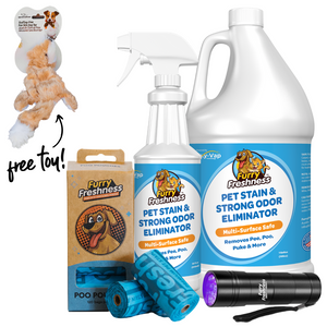 FurryFreshness Pet Stain & Odor Remover, Poop Bags & StainSpotter Bundle